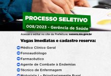 Prefeitura de Sonora divulga Processo Seletivo com 7 vagas disponíveis